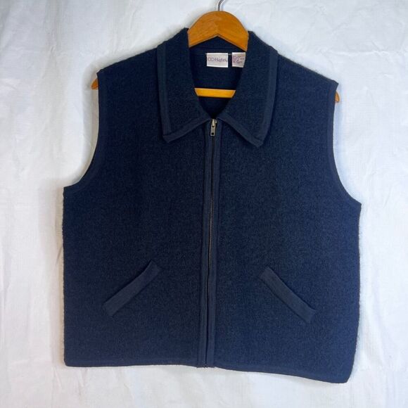 CC Hughes Vintage 100% Wool Black Vest Full Zip Basic Layering Quality Sz Medium - Picture 4 of 7